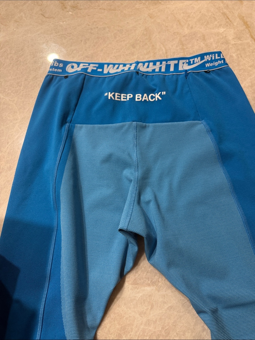 Off-White Blue Colorblock Athletic Leggings with Pink Accent - Picture 3 of 3